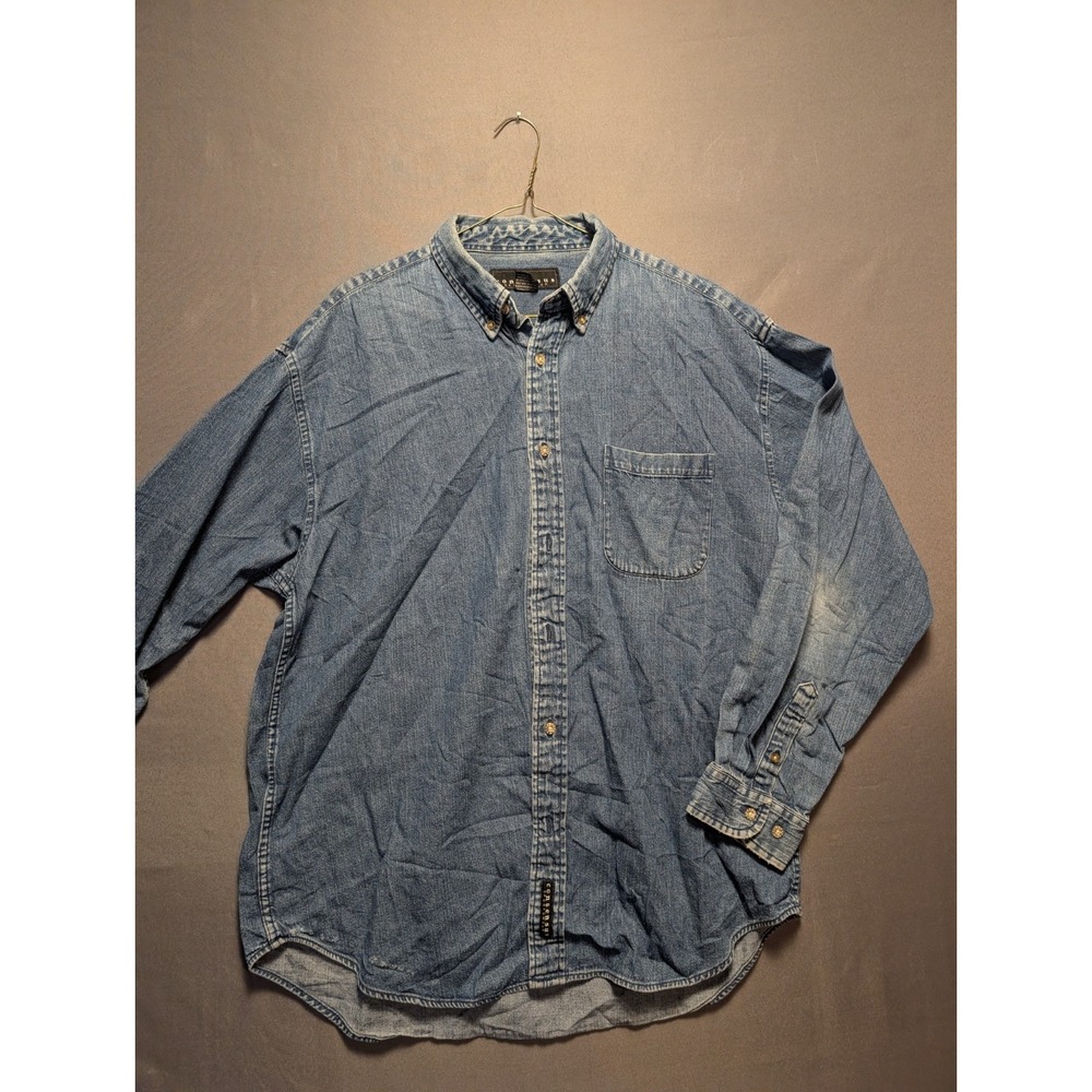 Consensus Sportswear Shirt Mens L Blue Denim Cotton Button Down Classic Utility